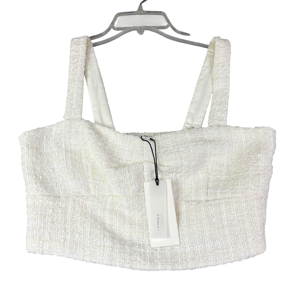 A Loves A Womens Large White Tweed Wool Blend Cropped Tank Top Smocked Back NWT